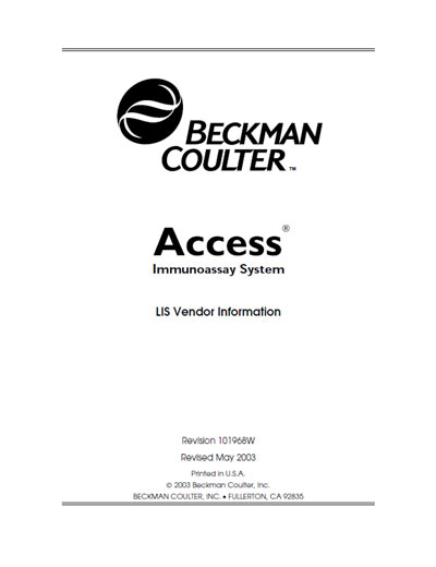 Техническая документация, Technical Documentation/Manual на Анализаторы Иммунохимический анализатор Access - LIS Vendor Information