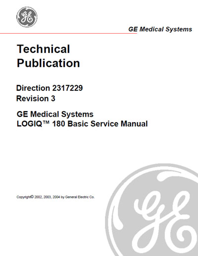 Сервисная инструкция, Service manual на Диагностика-УЗИ Logiq 180 Rev. 3