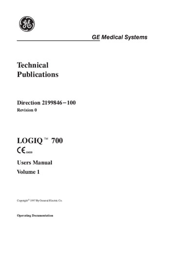 Инструкция пользователя User manual на Logiq 500 Volume 1 [General Electric]