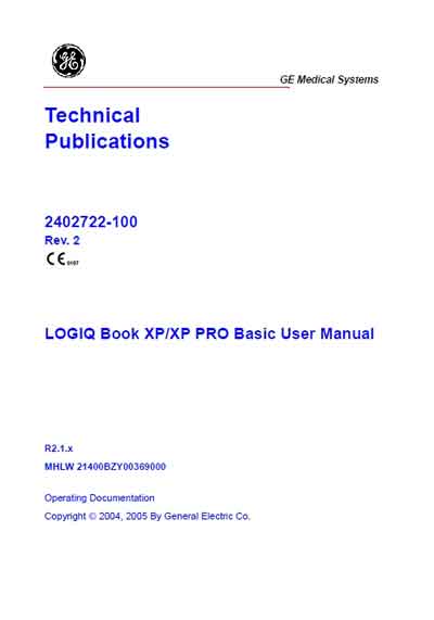Инструкция пользователя User manual на Logiq Book XP/XP PRO Rev. 2 [General Electric]