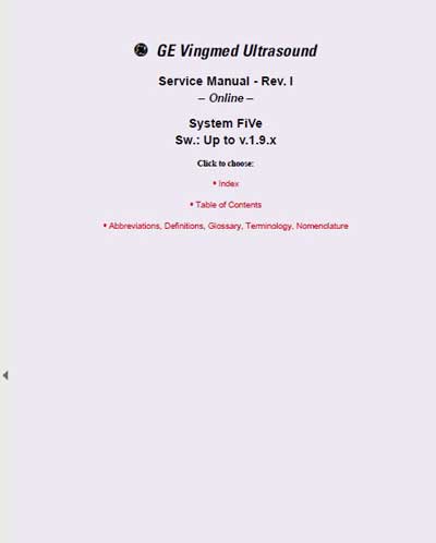 Сервисная инструкция, Service manual на Диагностика-УЗИ System FiVe Sw.: Up to v.1.9.x Rev. 1