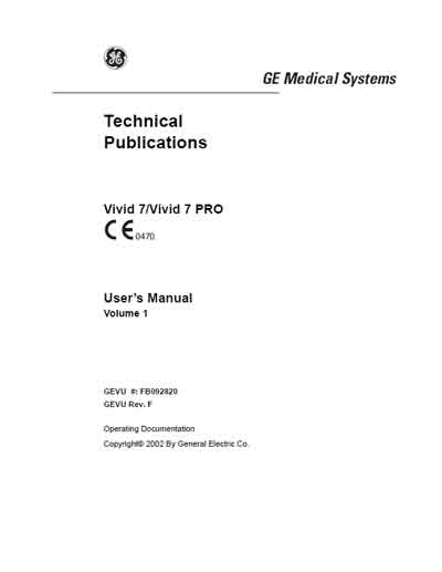 Инструкция пользователя, User manual на Диагностика-УЗИ Vivid 7 / Vivid 7 PRO Rev. F 2002