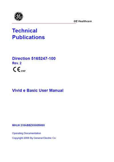 Инструкция пользователя, User manual на Диагностика-УЗИ Vivid e Rev 2 Direction 5165247-100