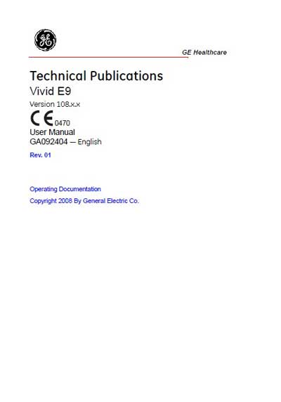Инструкция по эксплуатации Operation (Instruction) manual на Vivid E9 Version 108.x.x [General Electric]