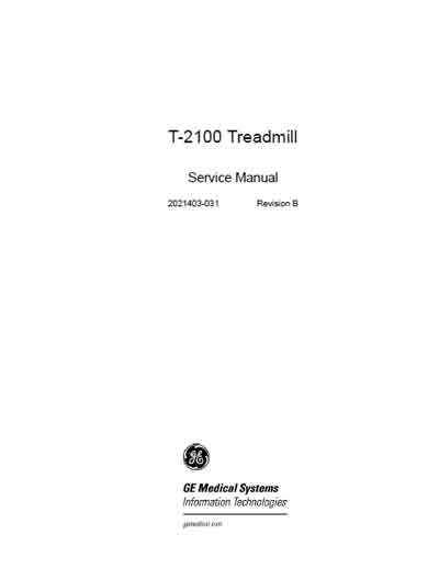 Сервисная инструкция Service manual на Беговая дорожка T-2100 Treadmill [General Electric]