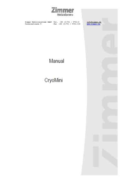 Инструкция пользователя User manual на Cryo Mini (криотерапии) [Zimmer]