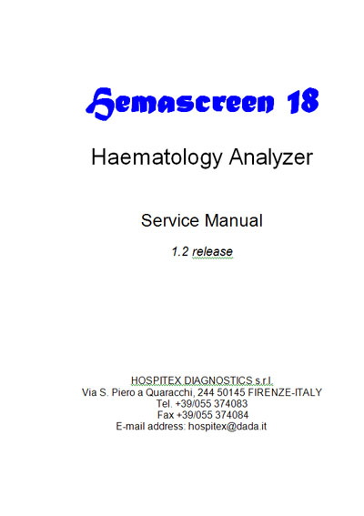 Сервисная инструкция, Service manual на Анализаторы Hema screen 18 - 1.2 release