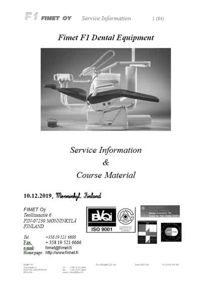 Сервисная инструкция, Service manual на Стоматология F1