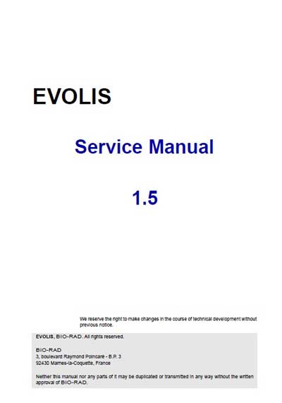 Сервисная инструкция, Service manual на Анализаторы Evolis (Эволис)