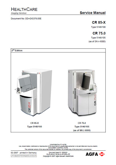Сервисная инструкция, Service manual на Рентген Дигитайзер CR 85-X (5148/100), CR 75.0 (5146/105)