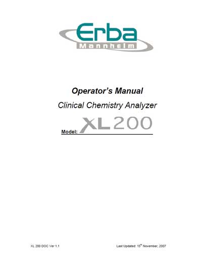 Инструкция по эксплуатации Operation (Instruction) manual на XL 200 v1.1 [Erba]
