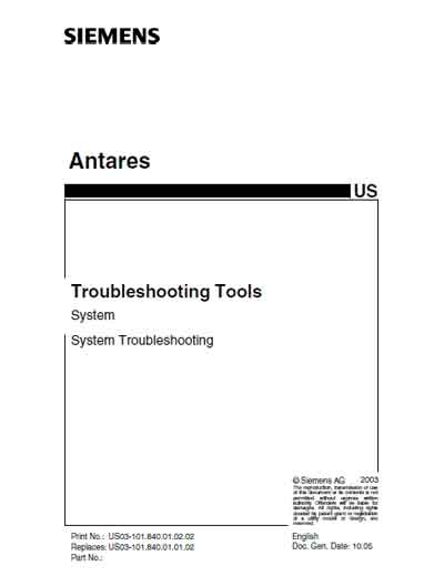 Техническая документация Technical Documentation/Manual на Acuson Antares (Troubleshooting Tools) [Siemens]