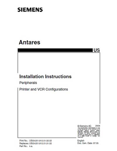 Инструкция по установке Installation Manual на Acuson Antares [Siemens]
