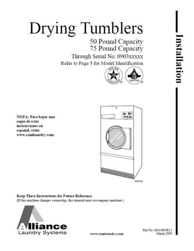 Инструкция по монтажу, Installation instructions на Разное Сушильные барабаны (Alliance Laundry Systems)