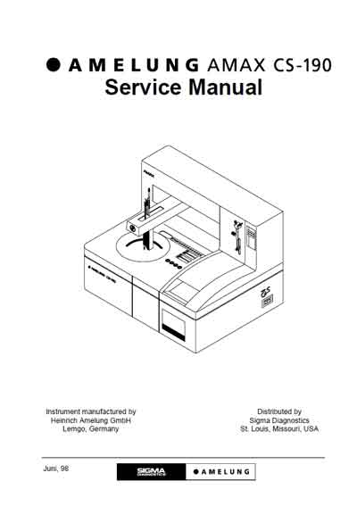 Сервисная инструкция, Service manual на Анализаторы-Коагулометр Amax CS-190 (Sigma-Amelung)