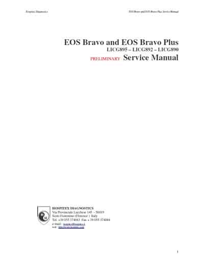 Сервисная инструкция Service manual на EOS Bravo, EOS Bravo Plus [Hospitex Diagnostics]