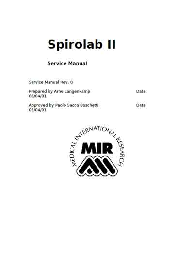 Сервисная инструкция, Service manual на Диагностика Спирометр Spirolab II (Mir)