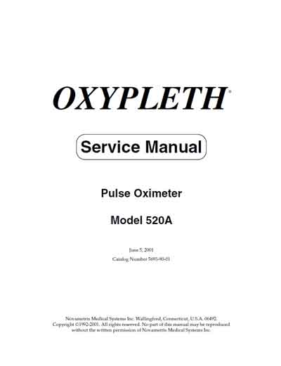 Сервисная инструкция Service manual на Пульсоксиметр Oxypleth Model 520A [Novametrix]