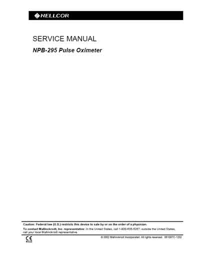 Сервисная инструкция Service manual на Пульсоксиметр NPB-295 [Nellcor Puritan Bennett]