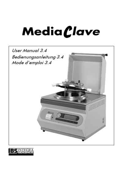 Инструкция пользователя, User manual на Стерилизаторы Средоварка MediaClave Model 3.4 (Integra)
