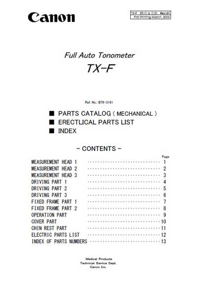 Сервисная инструкция, Service manual на Диагностика-Тонометр TX-F (Canon)