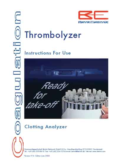 Инструкция пользователя, User manual на Анализаторы-Коагулометр Thrombolyzer Compact X, XR (Behnk Elektronik)