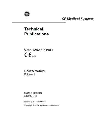 Инструкция пользователя, User manual на Диагностика-УЗИ Vivid 7 / Vivid 7 PRO Rev. 02 2003