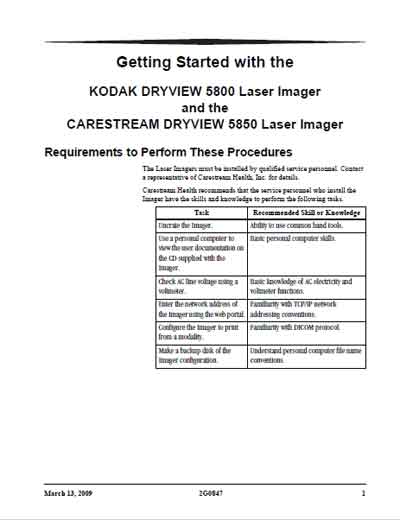 Инструкция по эксплуатации Operation (Instruction) manual на Dryview 5800 [Kodak]