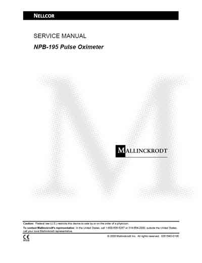 Сервисная инструкция Service manual на Пульсоксиметр NPB-195 [Nellcor Puritan Bennett]