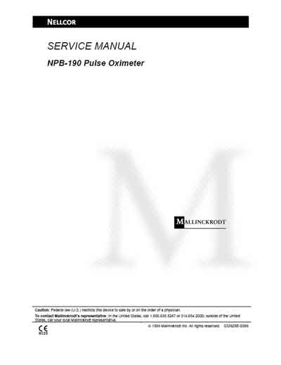 Сервисная инструкция Service manual на Пульсоксиметр NPB-190 [Nellcor Puritan Bennett]