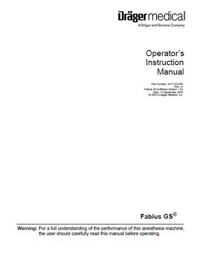 Инструкция по эксплуатации Operation (Instruction) manual на Fabius GS [Drager]