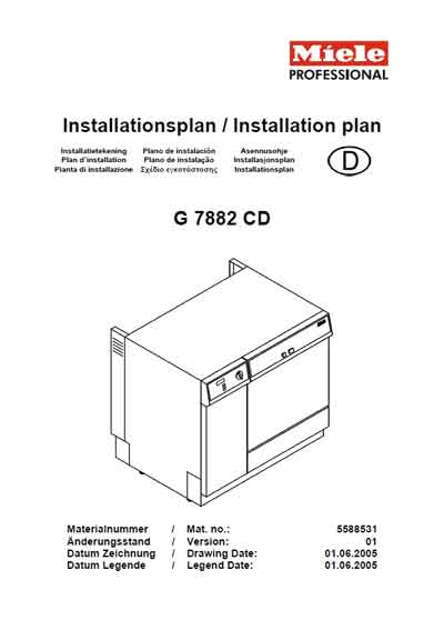 Инструкция по установке Installation Manual на Дезинфекционно-моечный автомат G7882 CD [Miele]