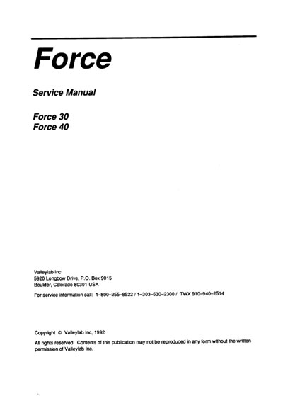 Сервисная инструкция Service manual на Электрохирургический генератор Force 30, 40 [Valleylab]
