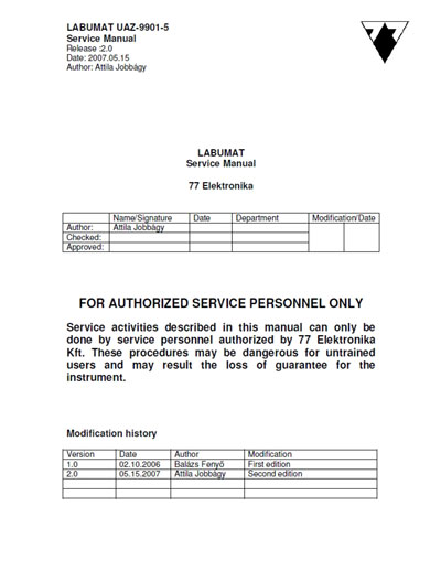 Сервисная инструкция, Service manual на Анализаторы Labumat UAZ-9901-5 Release 2.0