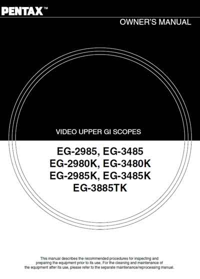 Инструкция пользователя, User manual на Эндоскопия Видеоскоп EG-2985, 3485, 2980K, 3480K, 2985K, 3485K, 3885K