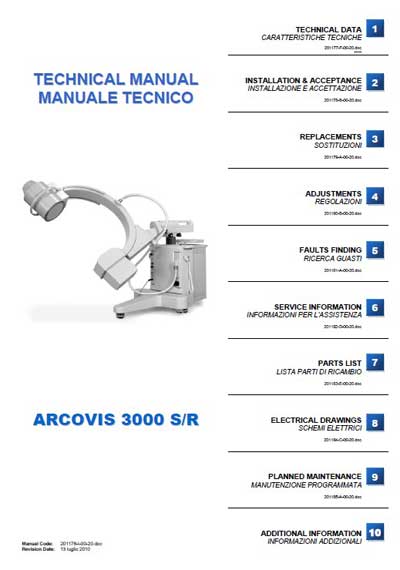 Инструкция по установке и обслуживанию, Servise and Installation manual на Рентген Arcovis 3000 S/R
