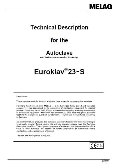Техническое описание Technical description на Автоклав Euroklav 23 S V3.20 [Melag]