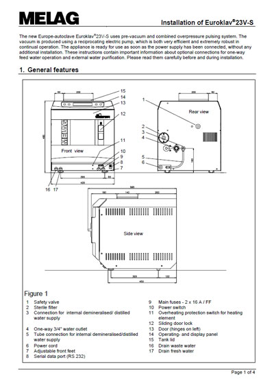 Инструкция по установке, Installation Manual на Стерилизаторы Автоклав Euroklav 23 S V-S