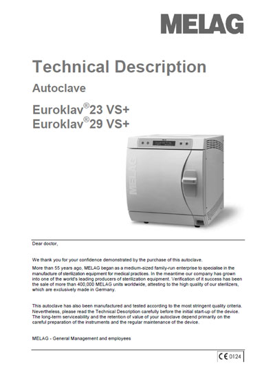 Техническое описание Technical description на Автоклав Euroklav 23 VS+, 29 VS+ Ver.3.34 [Melag]