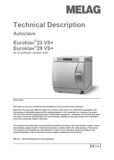 Техническое описание Technical description на Автоклав Euroklav 23 VS+, 29 VS+ Ver.4.06 [Melag]