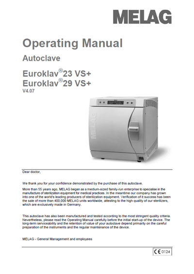 Инструкция по эксплуатации Operation (Instruction) manual на Автоклав Euroklav 23 VS+, 29 VS+ Ver.4.07 [Melag]