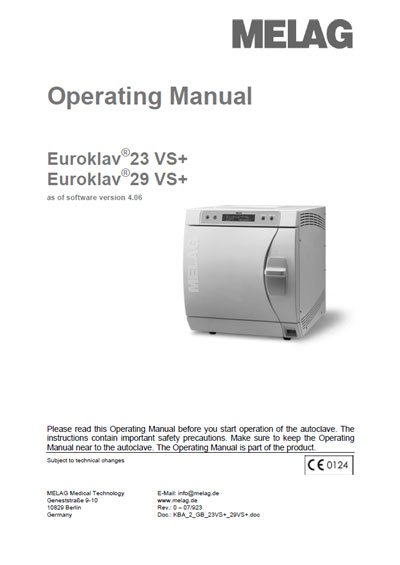 Инструкция по эксплуатации, Operation (Instruction) manual на Стерилизаторы Автоклав Euroklav 23 VS+, 29 VS+ Ver.4.06