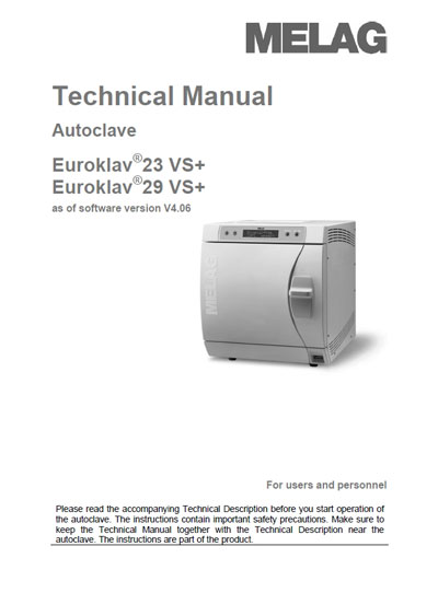 Техническая документация Technical Documentation/Manual на Автоклав Euroklav 23 VS+, 29 VS+ Ver.4.06 [Melag]