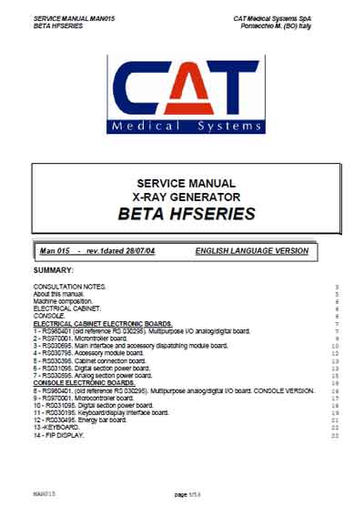 Сервисная инструкция, Service manual на Рентген-Генератор BETA-HF (CAT)