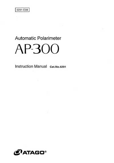 Инструкция пользователя, User manual на Лаборатория Автоматический поляриметр AP-300 (Atago)