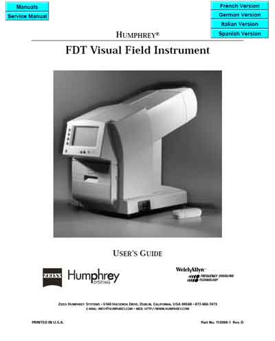 Руководство оператора Operators Guide на Humphrey FDT Visual Field Instrument [Welch Allyn]