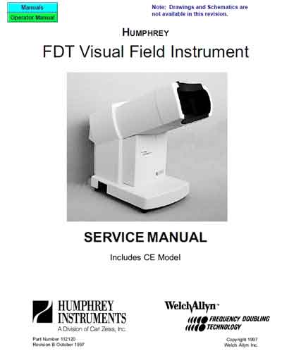 Сервисная инструкция Service manual на Humphrey FDT Visual Field Instrument [Welch Allyn]