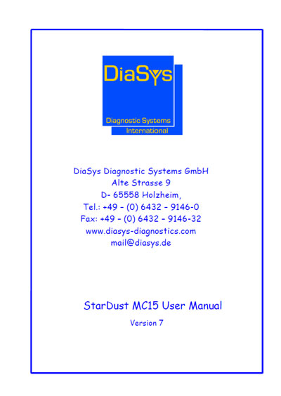 Инструкция пользователя User manual на StarDust MC15 [Diasys]