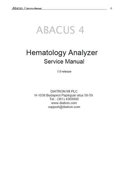 Сервисная инструкция, Service manual на Анализаторы Abacus 4