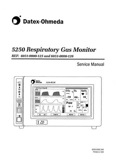 Сервисная инструкция, Service manual на Мониторы 5250 Respiratory Gas MONITOR